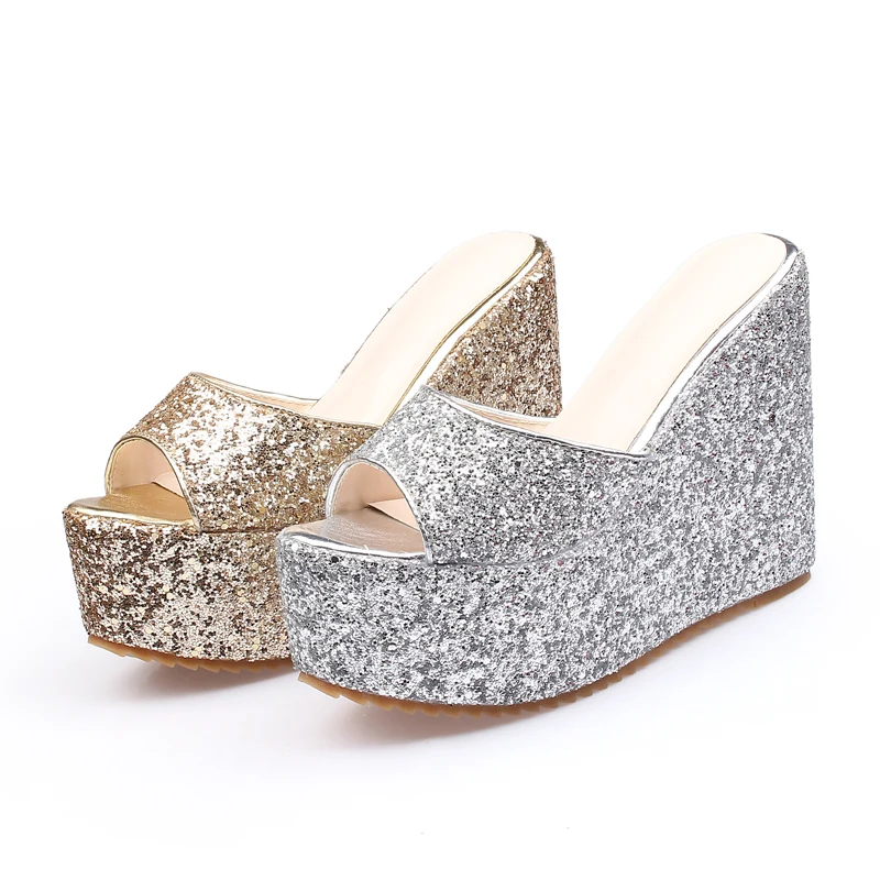 Tacco a zeppa in pelle zoccoli con plateau con strass donna estate 2024 pantofole da donna scarpe da acqua slate Bling nuova primavera