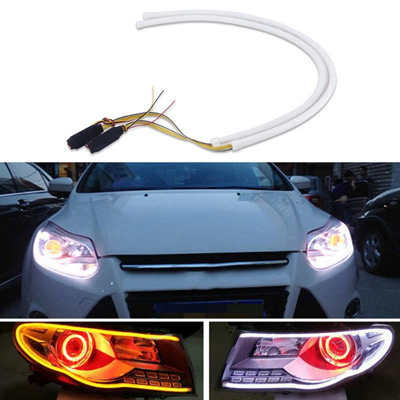 

JX-LCLYL 2pcs 60cm Flexible LED Tube Strip Light Turn Signal DRL White Amber Switchback