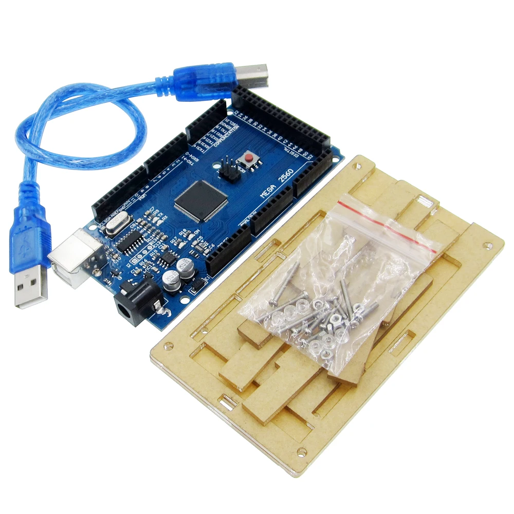 1SET Hot Mega 2560 R3 Mega2560 ATmega2560-16AU CH340G Board + Acrylic Case + USB Cable Compatible