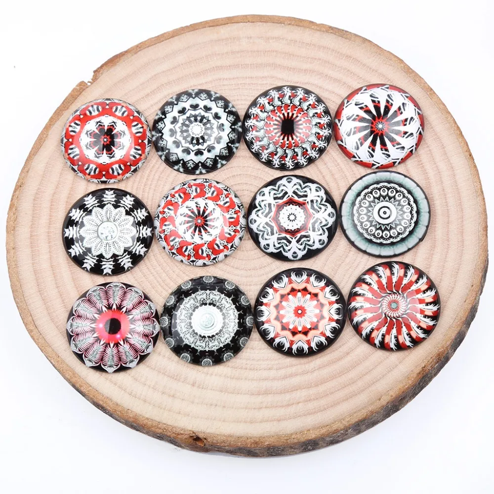 reidgaller 12mm 20mm 25mm mandala photo round dome glass cabochons diy jewelry findings for earrings pendants making