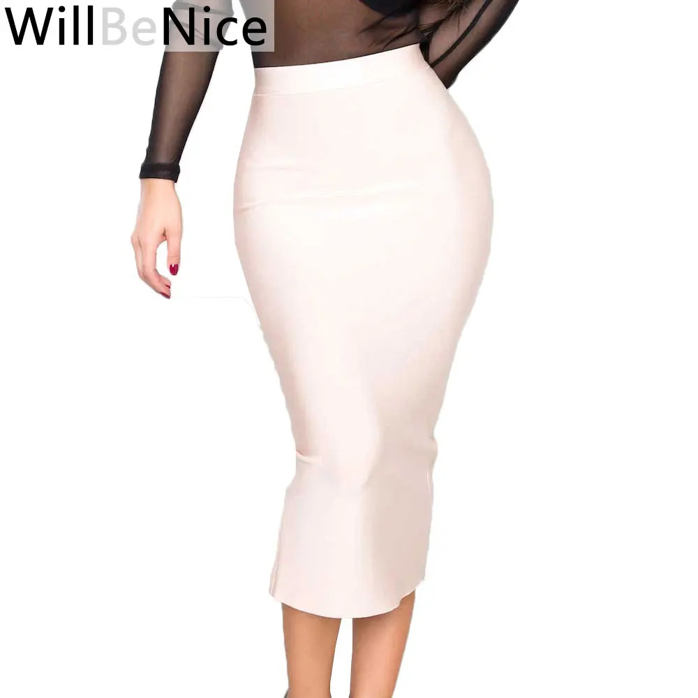 

WillBeNice Nude 2019 New High Waist Back Open Fork Sexy Midi Pencil Bandage Skirt Blue Red White Pencil Bandage Skirts Women