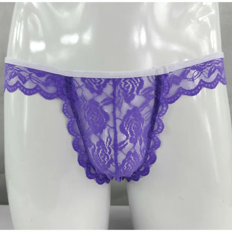 

Mens Lace Underwear G2929 Rose Flower Lace Low Rise pouch Tanga Violet