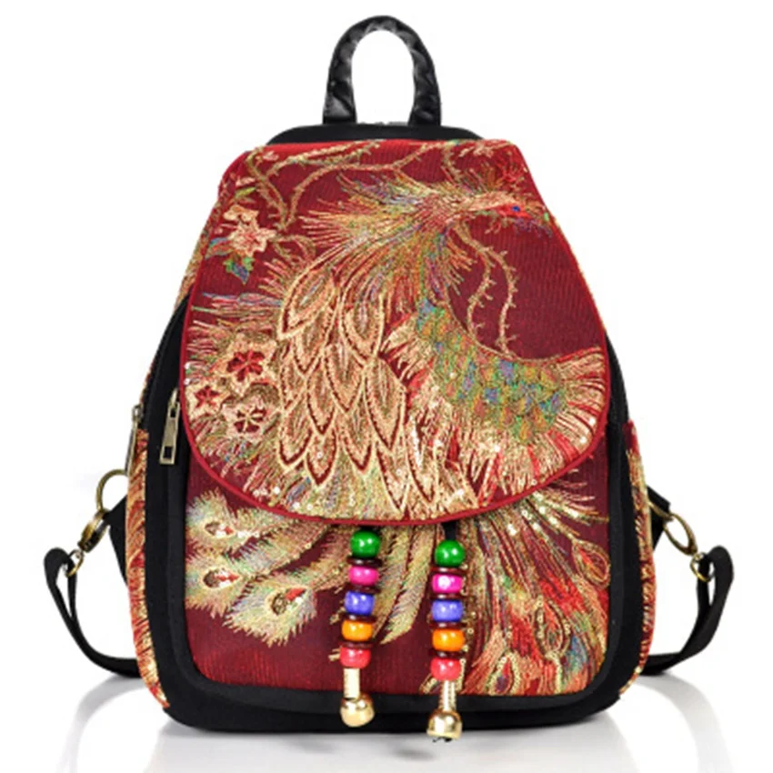 

New Yunnan ethnic style embroidery new women's bag fashion peacock embroidery bag canvas women's backpac