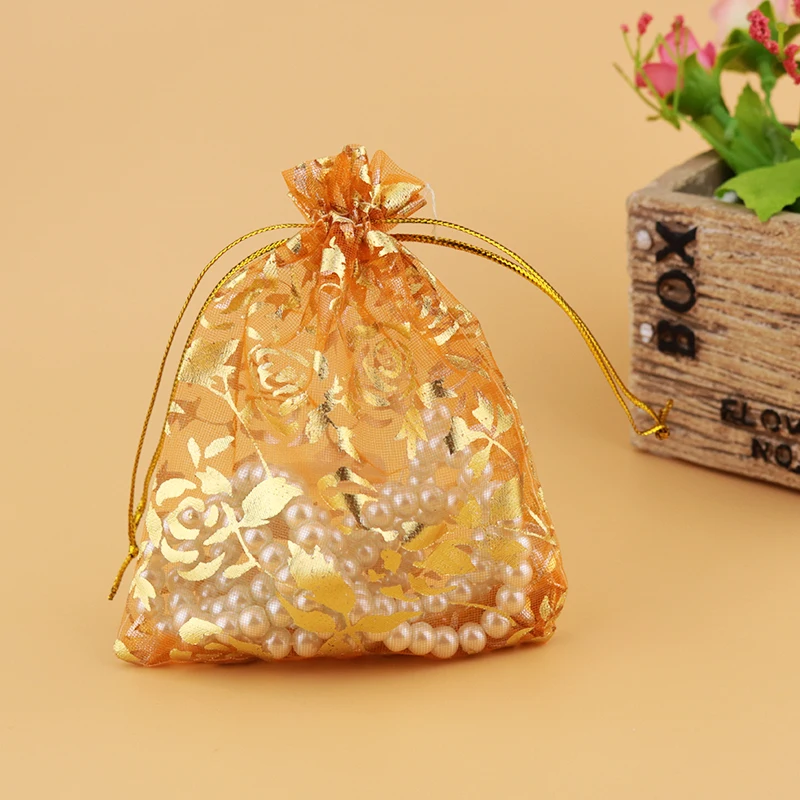 

Hot Sale 500pcs/lot 9x12cm Organza Gift Bag Orange Color Candy Jewelry Packaging Bags Christmas Wedding Gifts Packing Pouches