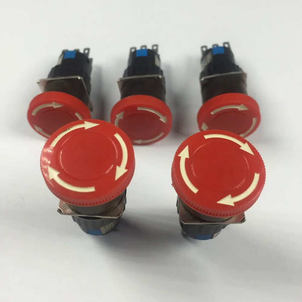 

5pcs Red Round Type 6 Pins Sudden Stop Pushbutton Rotate Switch LA16-22ZS