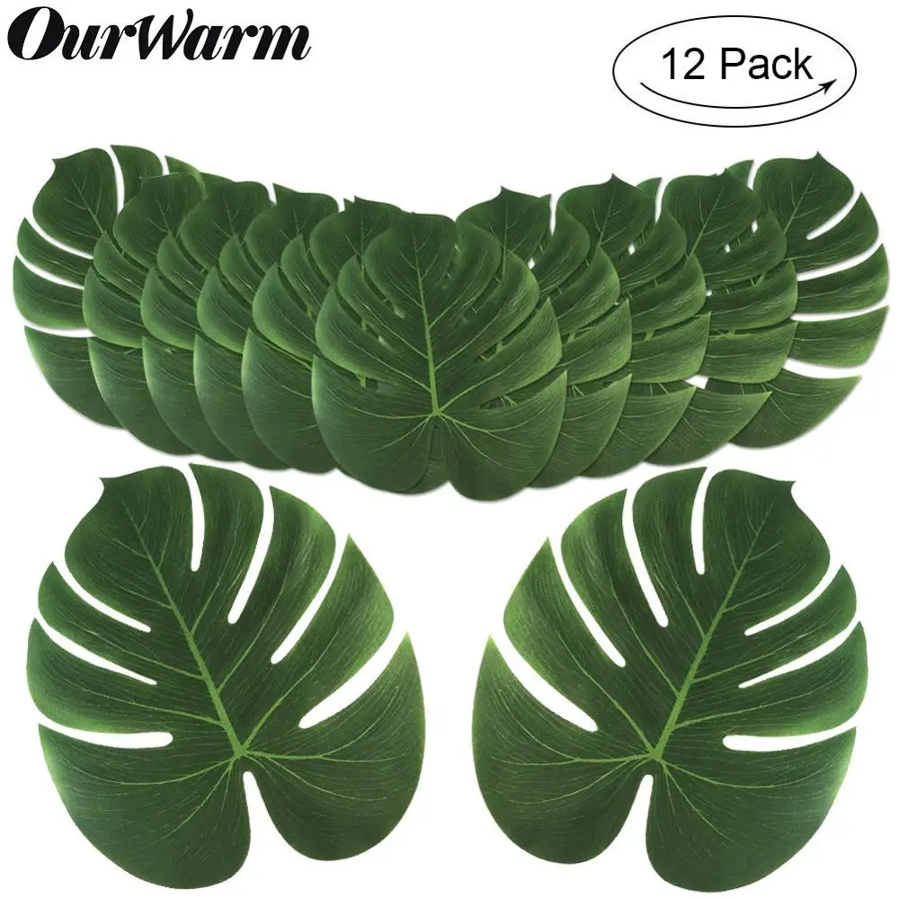 

OurWarm 12Pcs Artificial Tropical Palm Leaves for Hawaiian Luau Beach Theme Party Decorations Jungle Party Fake Monstera Leaves