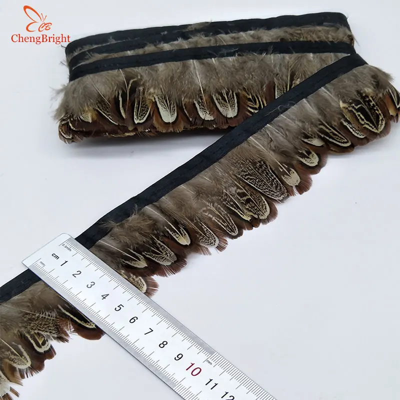 ChengBright 10Yards Red Natural Pheasant Feather Trims Wedding Dress Skirt Party Clothing Decoration DIY Feather Ribbon Craft