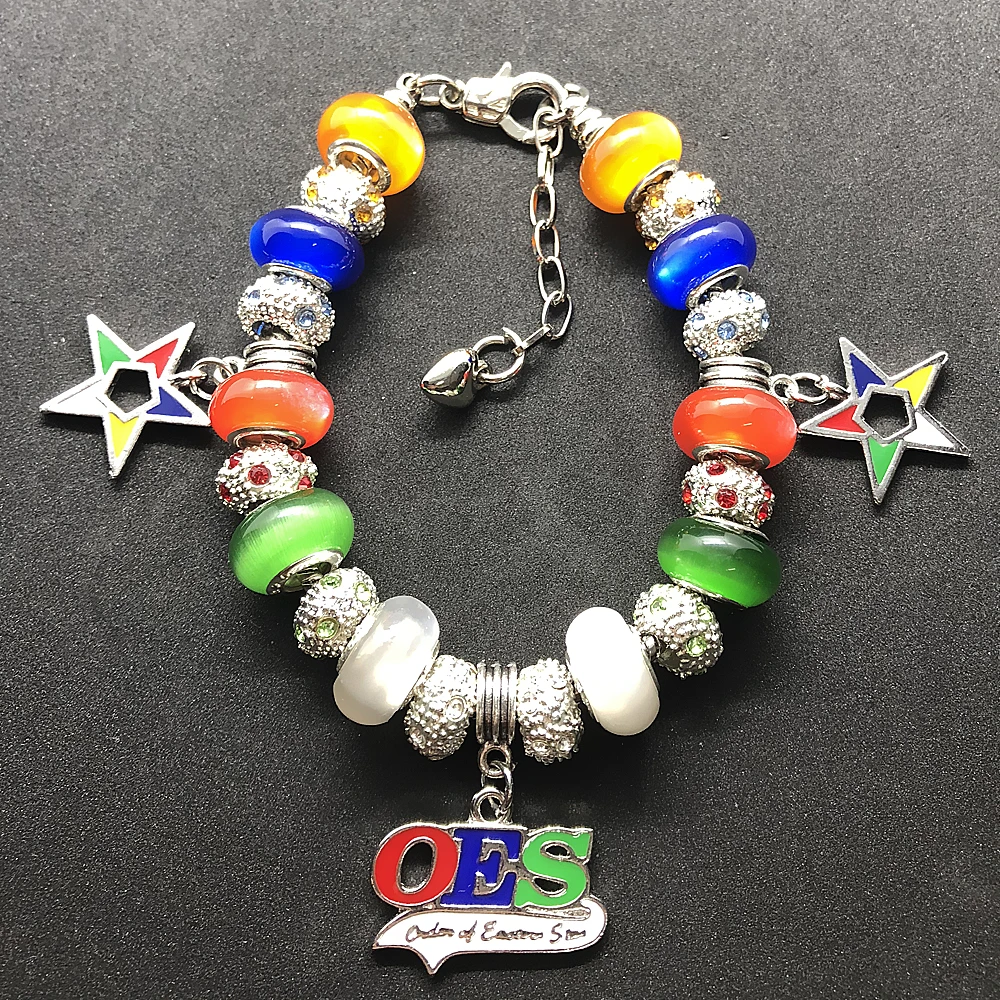 New design colorful order of east star society symbol jewelry OES big hole beads bangle bracelet