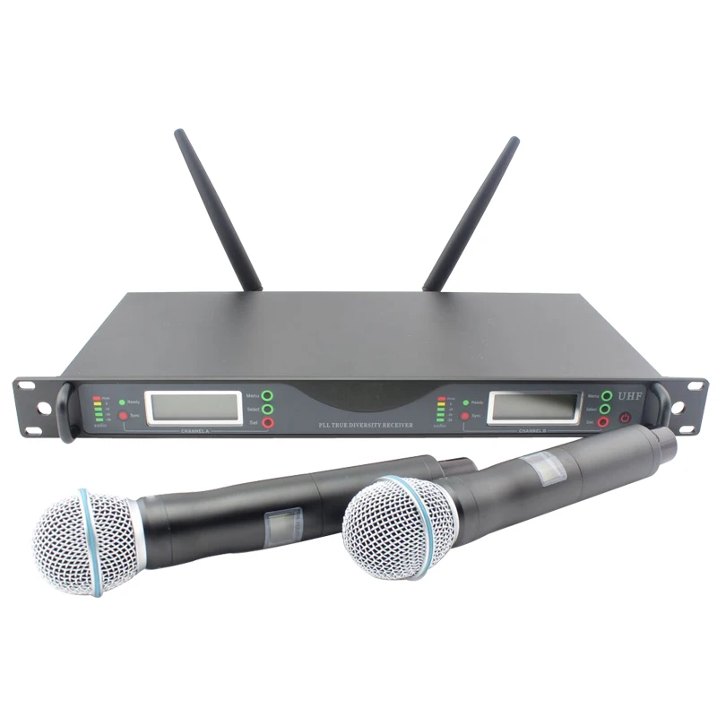 Top Quality  for Stage !! UR24D PLL True Diversity UHF Wireless System With Dual Handheld Wireless Microphone