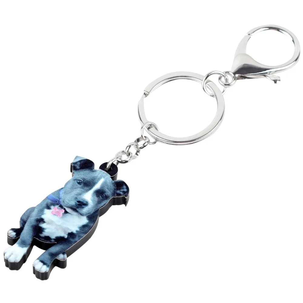 Bonsny Acrylic Staffordshire Bull Terrier Dog Key Chains Keychain Rings Novelty Animal Jewelry For Women Girl Kid Handbag Charms