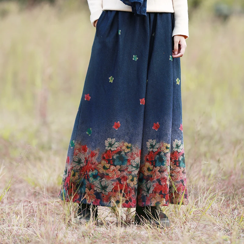 LZJN-Vintage Floral Wide Leg Pants for Women, Elastic Waist, Loose Ladies Long Trousers, Ethnic Palazzo Pants, Streetwear,Autumn