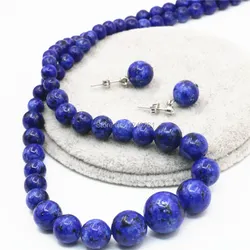 6-14mm Hot Sale Natural Ornaments Blue Epidote Beads Lucky Stones Tower Necklace Chain Earrings Sets Women Gifts Jewelry Making