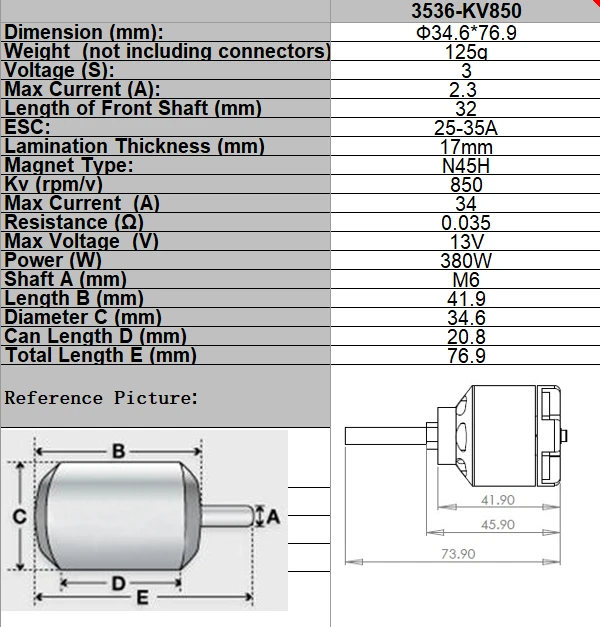 FMSRC 3536 KV850 Motor for 1100mm PT17 / HS123 / Beechcraft / Waco / Zero / Typhoo PRKV850 Predator RC Airplane Parts