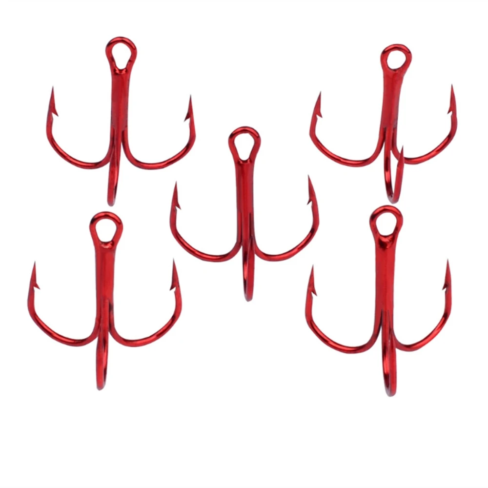 10Pcs/lot Three Hook Red Nickel Color Fishhook 2/4/8/10# Fishing Hook High Carbon Steel Treble Hooks Fishing tackle