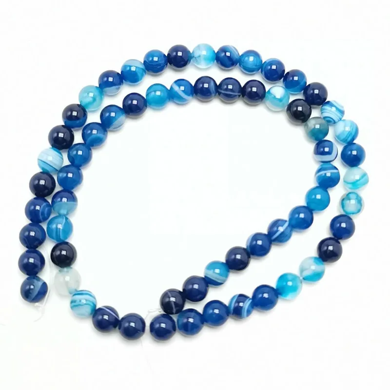Natural Peacock Blue Zircon Stripe Agates Round Loose Beads 6 8 10 12 14 MM Pick Size For Jewelry Making