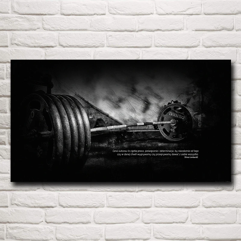 FOOCAME Sport Fitness Motivational Dumbbells Working Out Quotes Posters and Prints Art Silk Gym Painting Decoration Wall Picture