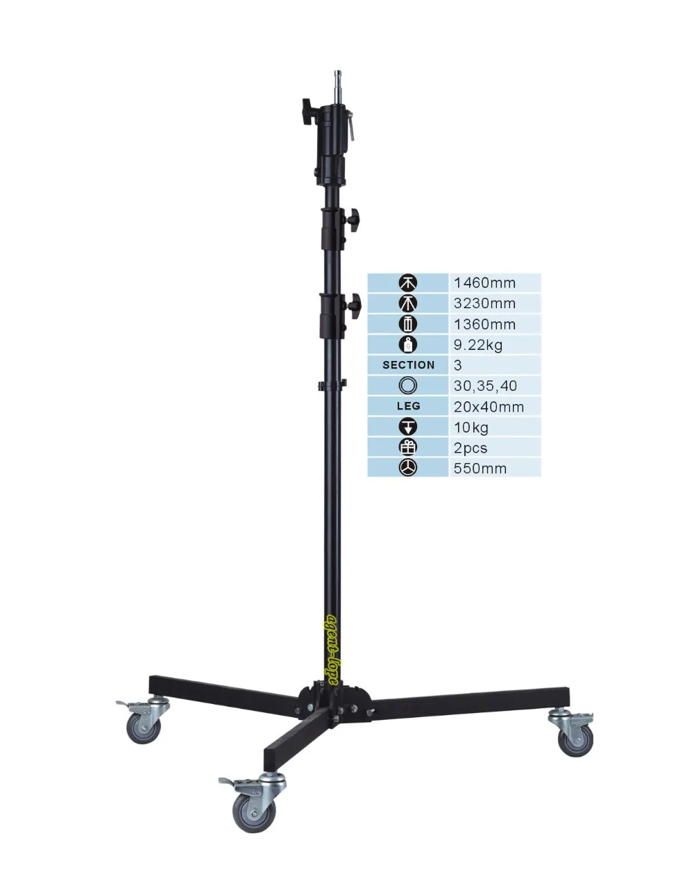 

Комбинированная роликовая подставка 3,2 м, нагрузка 10 кг для освещения Френеля 650 Вт, 2000 Вт, HMI 575 Вт, 1200 Вт для камеры, кино, видео