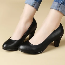 Ladies shoes spring and autumn new black leather shoes sexy comfortable women work high-heeled shoes Female Sexy High Heel Shoes