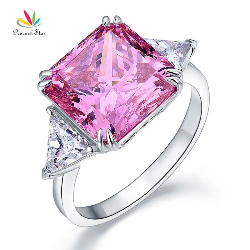 Peacock Star Solid 925 Sterling Silver Three-Stone Luxury Ring 8 Carat Fancy Pink Created Diamante CFR8156