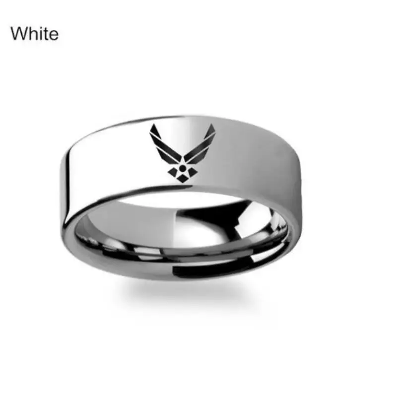 Military symbol logo engraving flat polished titanium steel ring - Army, Coast Guard, Navy, Marine Corps, Air Force