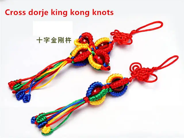 HDC0803 Tibetan Cross Dorje Amulet King Kong Knots Hanger With Red Chinese Knot 4 Colors Tassel for Family Decor