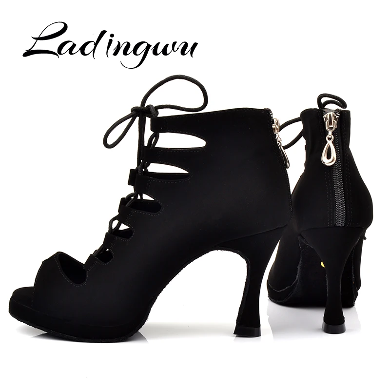 Ladingwu New Women\'s Latin Dance Shoes Ballroom Tango Platform Ladies ladys Comfortable Flannel Dancing Shoes Black 9cm Cuba