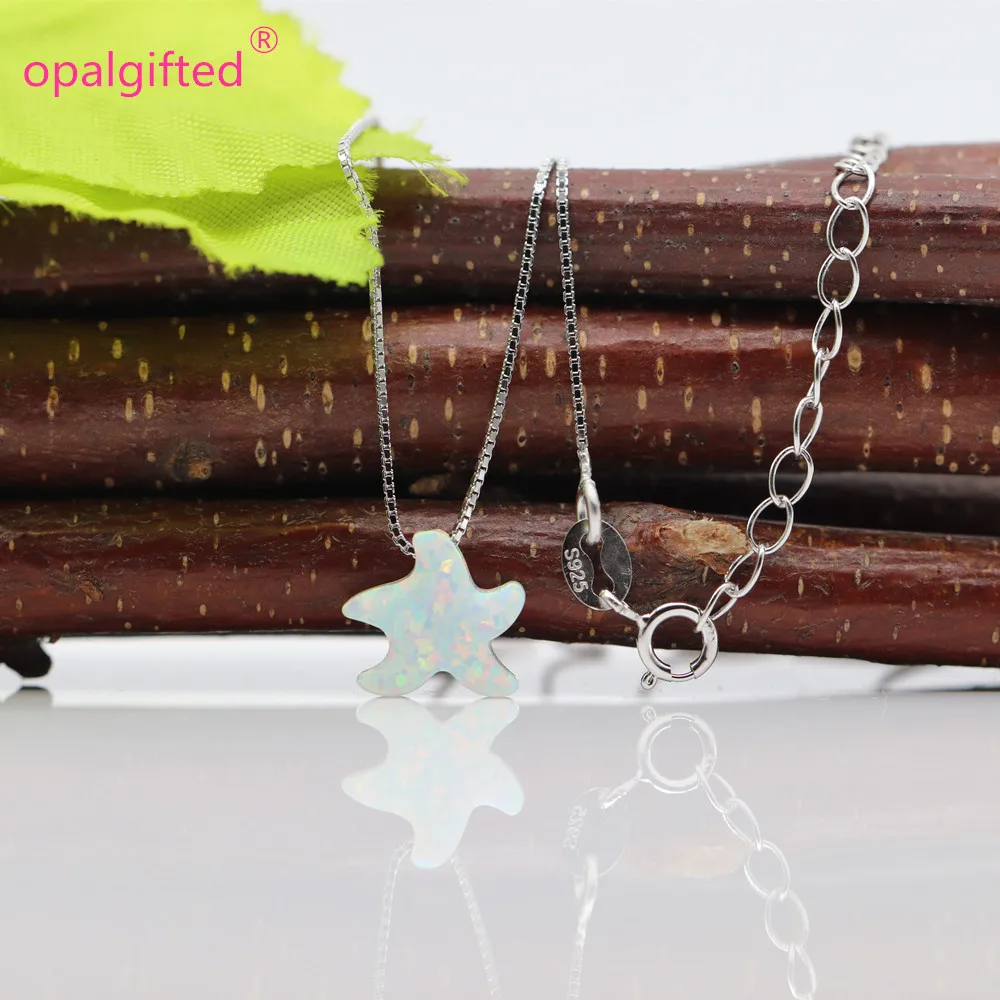 (1pc/lot)10*11mm Free Shipping Best OP17 white Opal Sea star / starfish 925 Sterling Silver Opal Necklace with Cheaper price