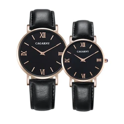 Classic Lover's Watches Vogue Leather Strap Quartz Watch For Women Waterproof Rose Gold Case Men's Wristwatches Cagarny Clock