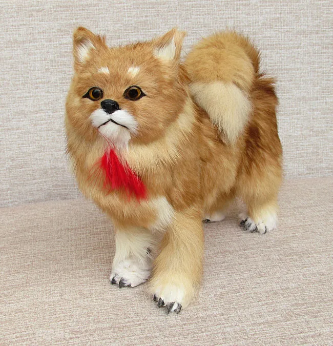 

simulation animal large 28x24cm standing Pomeranian model toy polyethylene&furs Resin handicraft decoration gift A1457