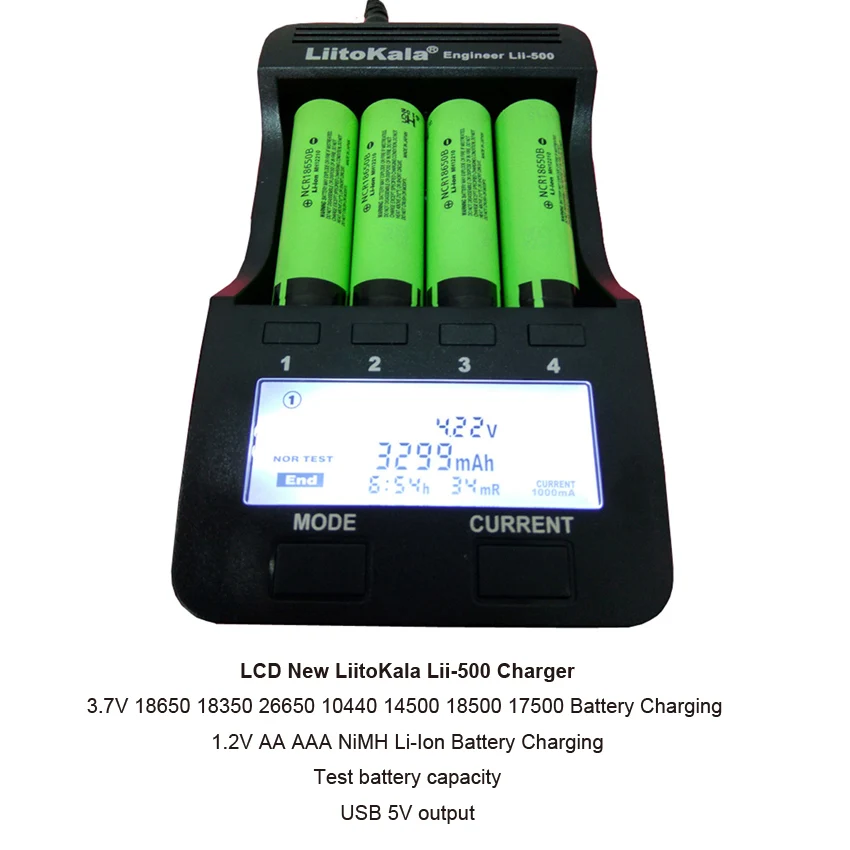 Liitokala lii500 LCD Charger 3.7 18650 26650 18500 cylindrical lithium batteries 1.2 B AA AAA NiMH battery charger(Charger only)