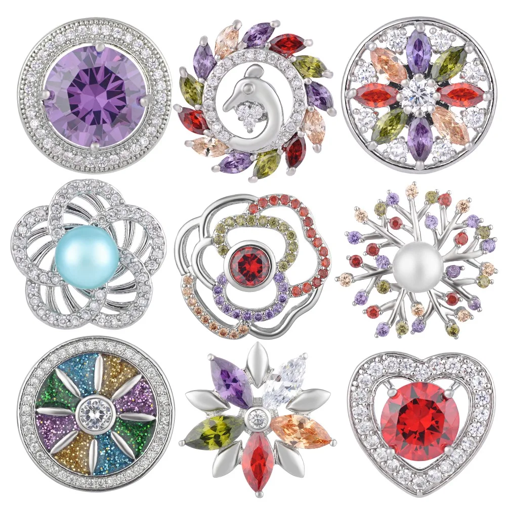 50pcs Mix Pack Newest Styles Zircon Series GingerSnaps 18mm Snap button Charms Snap Jewelry Vn-1977*50