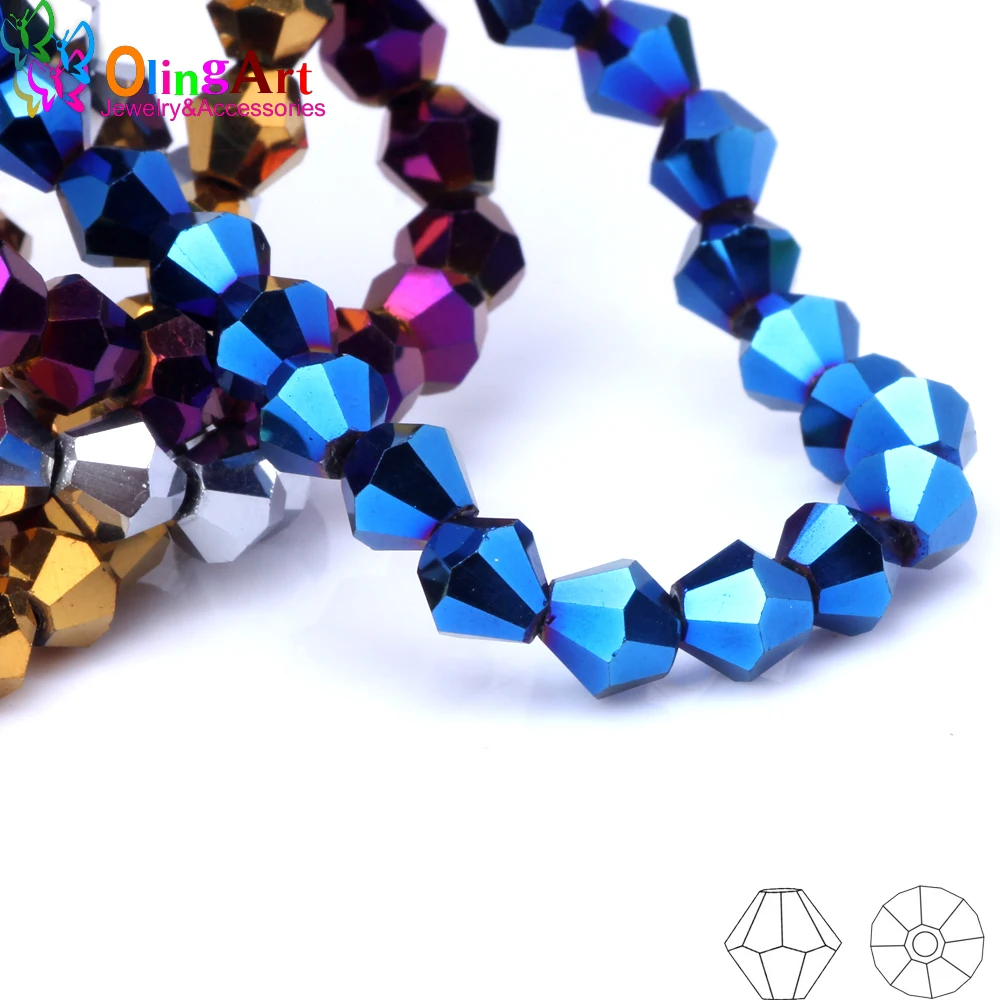 OlingArt 3/4/6/8mm Metal plating color Bicone Upscale Austrian crystals  glass beads Loose bead bracelet DIY Jewelry Making