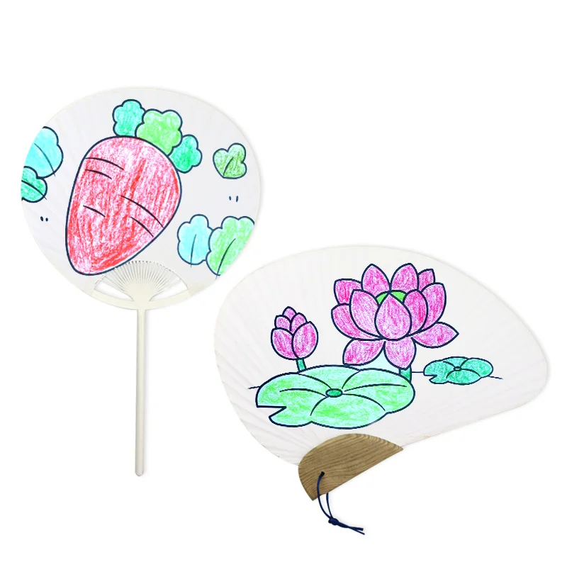 Chinese style blank paper folding DIY painting fan DIY Paper Fan White Doodle Tool Art Painting Durable for Kids Art Supplies