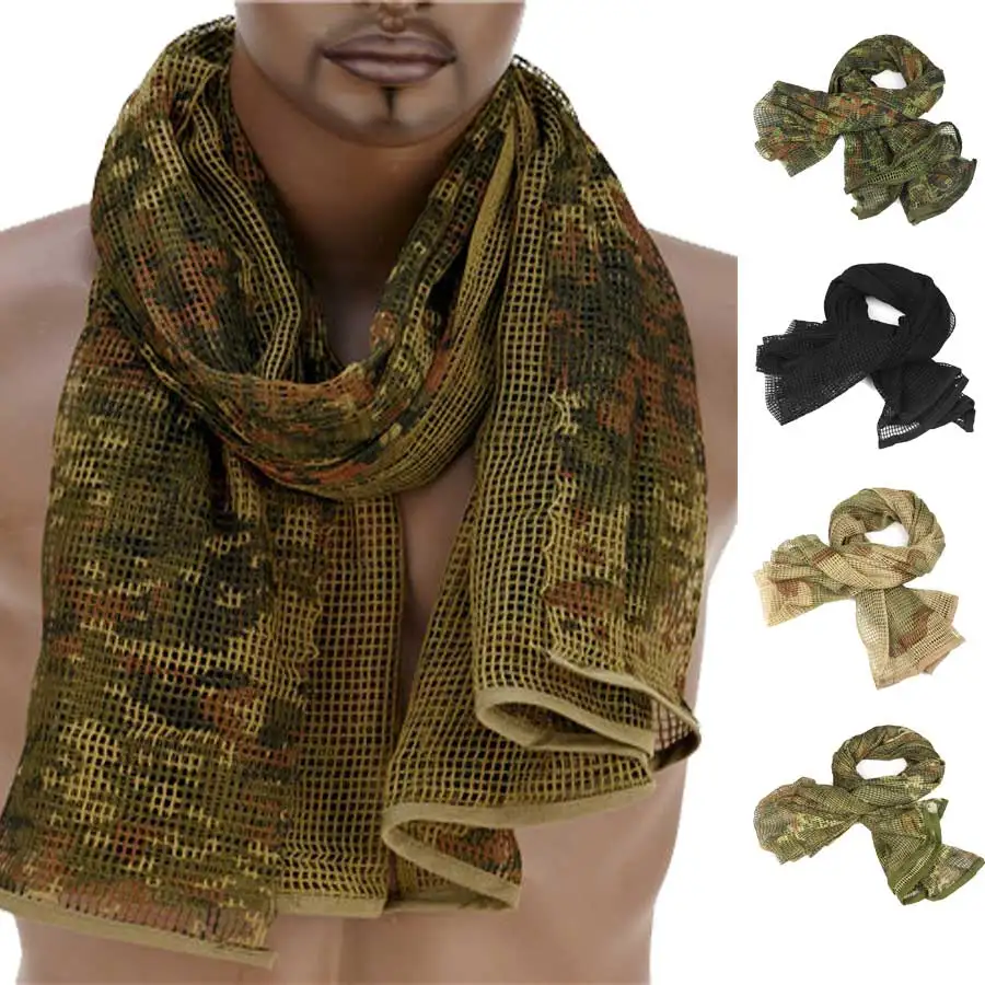 190*90cm Scarf Cotton Military Camouflage Tactical Mesh Scarf Sniper Face Scarf Veil Camping Hunting Multi Purpose Hiking Scarve