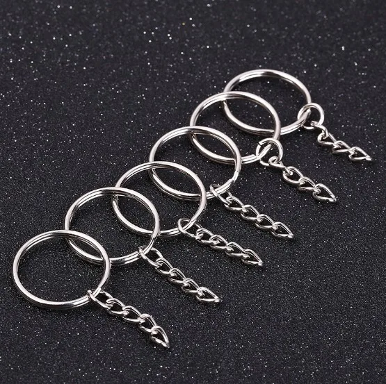 Chaveiro Metal Keyring 100PCS 30mm Split Key Ring with Chain, Key Chain Parts Chaveiro for DIY Key Chain Accessories