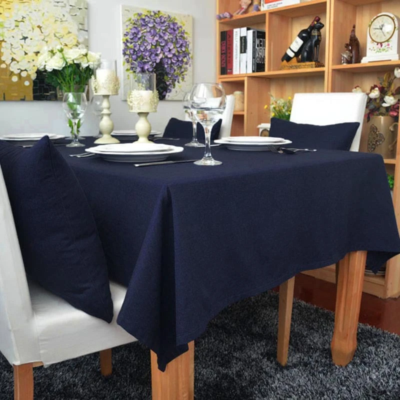 Classical Concise Style 100% Cotton Solid Color Navy Blue Color Tablecloth Simply Table Dustproof Cloth Cabinet Cover For Hotel