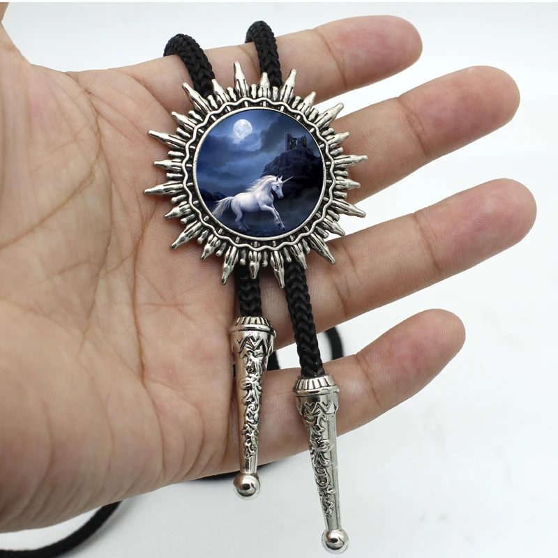 BOLO-0041 New Arrival Unicorn Horse Bolo Tie Trendy Glass Dome Unicorn Jewelry Glass Dome Fairy Tale Pendant Fantasy Jewelry