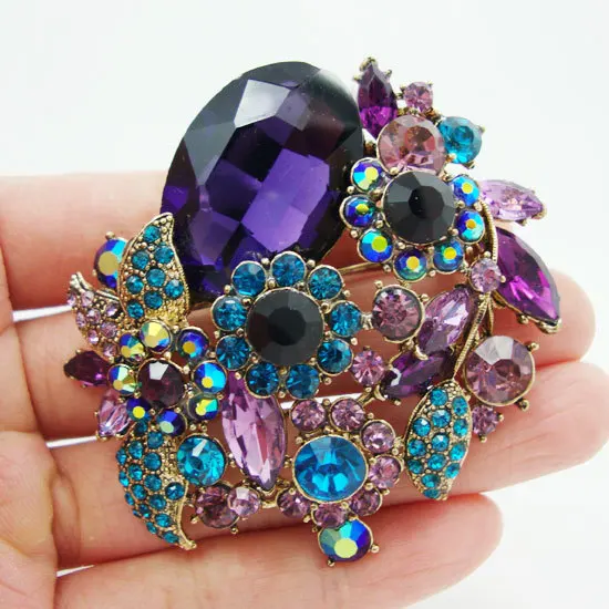 

Gorgeous Flower Leaf Purple Rhinestone Crystal Brooch Pin Pendant Beautiful Christmas Brooch