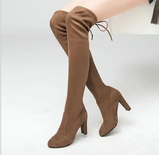 

New nubuck leather Plus Size Fashion Female Winter Thigh High Boots Faux Suede Leather High Heels Women Over The Knee Shoes