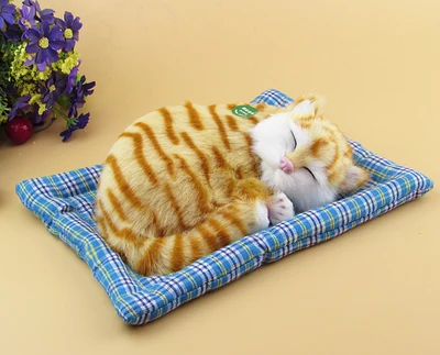 simulation cat model toy about 19x14cm lovely sleep cat miaow sound, mat cat craft car decoration toy birthday gift a2123