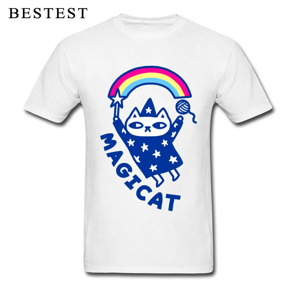 Magic Cat T-shirt Men Rainbow Print Tshirt 2019 New Cotton Fabric Clothes Woman Cute Harajuku Cartoon Tops Tees Idea Gift