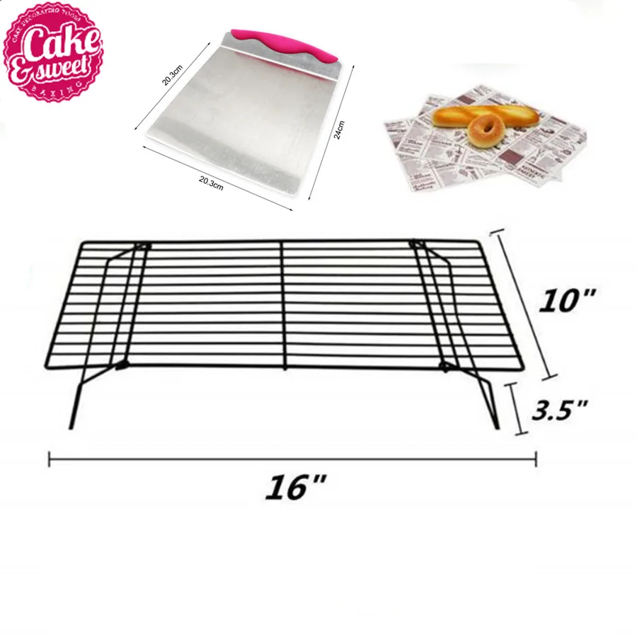

7pcs/set Stainless Steel Large Cake Lifter Spatula Pizza Dough Scraper Cutter +5pcs Food Wax Paper+1 Cooling Rack Baking Tool