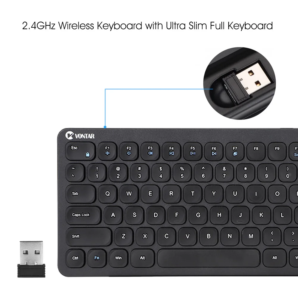 Vontar-teclado multimídia sem fio k02, tv box, android, 2.4g, teclado sem fio, laptop, pc