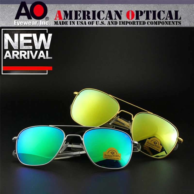 Pilot Sunglasses Men Top Quality Brand Designer AO Mirror Sun Glasses For Male American Army Military Glass Lens TJ111