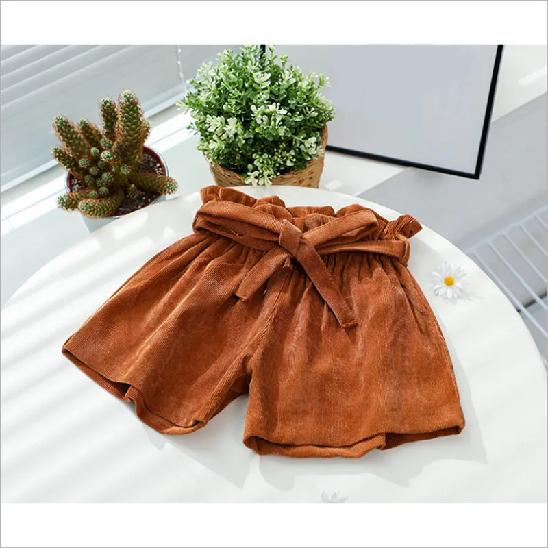 Fanfiluca Baby Girls Pants Solid Bow Ruffle Pants Fashion Autumn Winter Shorts Corduroy PP Shorts For Children 1-5 Years