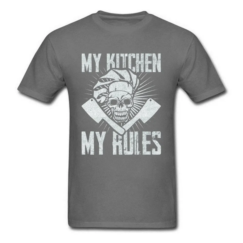 100% Cotton Men's T Shirt My Kitchen My Rules Chef Tshirt Vintage Design Male T-shirt Skull Tees Funny Cooker Clothes Black Tops