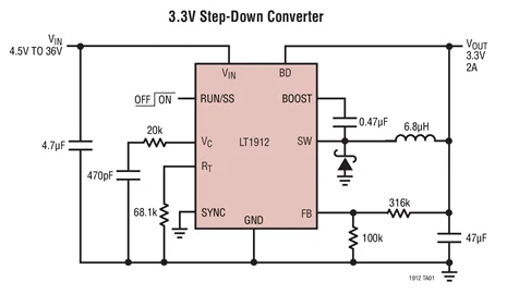 LT1912EDD LT1912EMSE LT1912 LDJT - 36V، 2A، 500 كيلو هرتز منظم التبديل التنحي