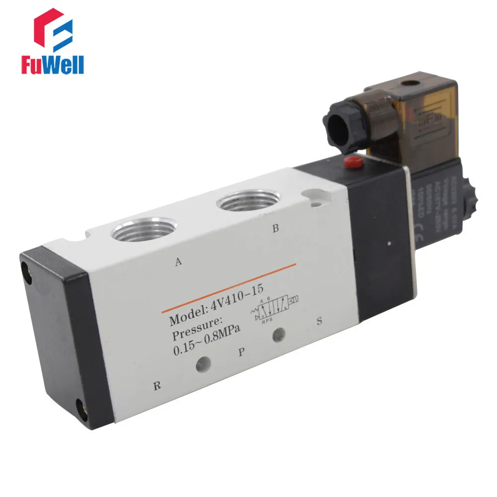 4V410-15 DC12V Solenoid Valve 5Port 2Position Pneumatic Valve Aluminum Alloy PT1/2 Air Valve