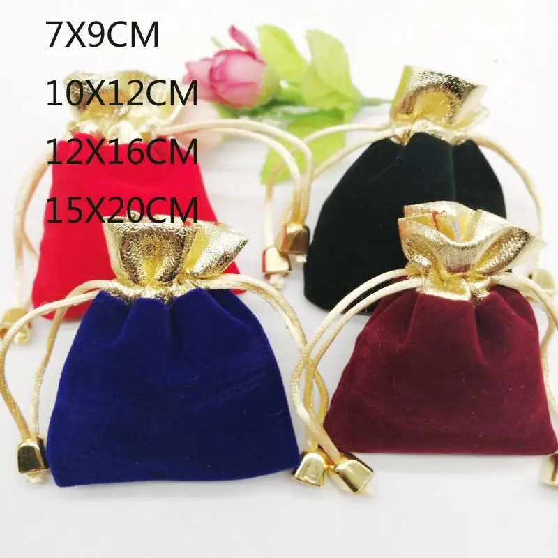 Alta calidad, 100 Uds., paquete de regalo de joyería de terciopelo con cordón, bolsas y bolsas, bolsas de regalo para embalaje de exhibición de cuentas doradas Phnom Penh