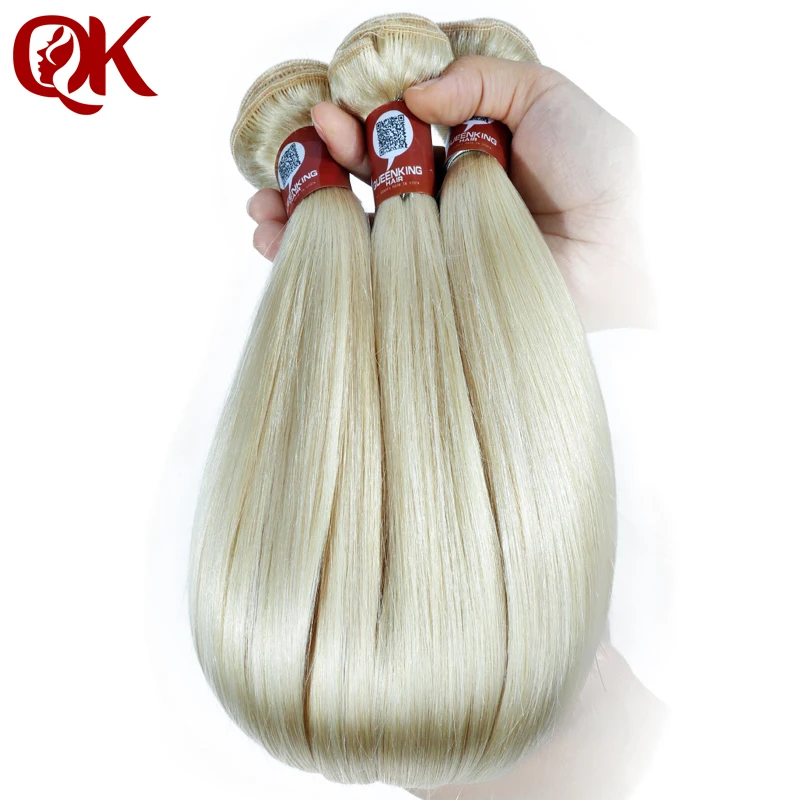 Queenking Haar Braziliaanse Steil Haar Bundels Weave Platinum Blonde #60 Kleur Remy Human Hair Extensions 12-28 Inch